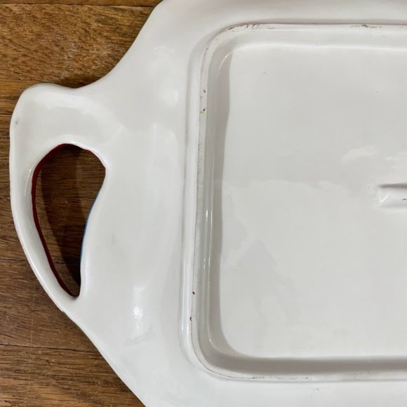 MWW Market Cindy Shamp Rooster Floral Colorful Stripe Ceramic Platter Serving - Picture 7 of 9